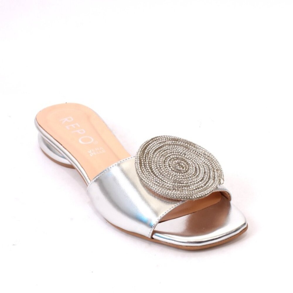 PHIL GATIÈR by REPO 40157a Silver Leather Slides Sandals